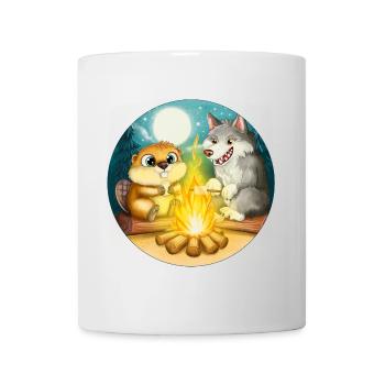 Beaver and Wolf - Friends at the Campfire - Mug - white - Front