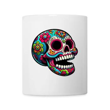 Bunte Totenkopf-Illustration mit Blumen - Tasse - Weiß - Vorne