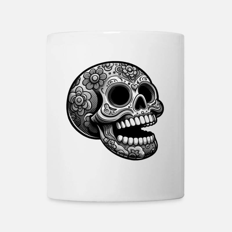 Blumen-Totenkopf Design - Tasse - Weiß