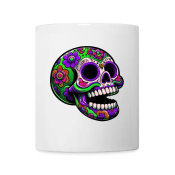 Leuchtender Totenkopf mit Blumenmotiv - Tasse - Weiß - Vorne