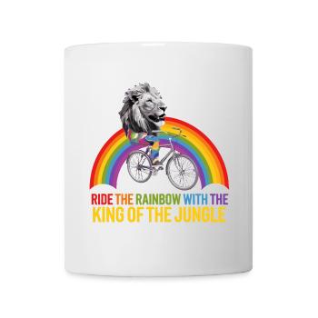 Lion Riding Rainbow with Jungle Text - Mug - white - Front