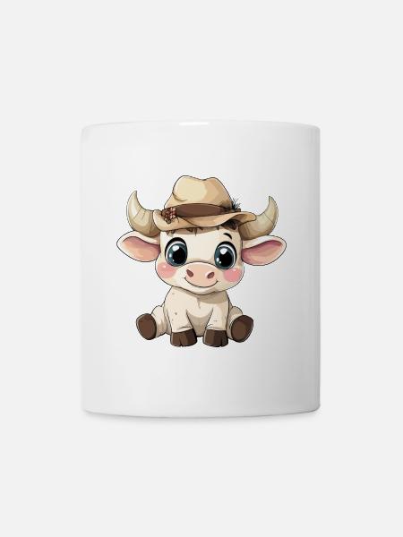 Taureau mignon mignon bébé enfants animal dessin animé - Mug blanc - blanc