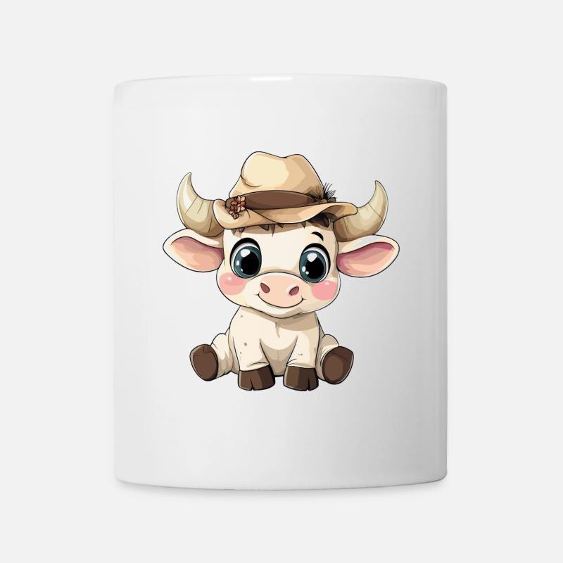 Taureau mignon mignon bébé enfants animal dessin animé - Mug blanc - blanc
