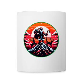 Weihnachtsmann mit Rentieren auf Bergspitze - Tasse - Weiß - Vorne