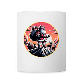 Weihnachtsmann mit Rentieren auf Bergspitze - Tasse - Weiß - Vorne