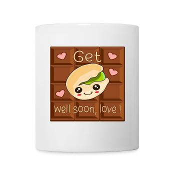 Gute Besserung, Liebe - Schokoladen-Pistazie - Tasse - Weiß - Vorne