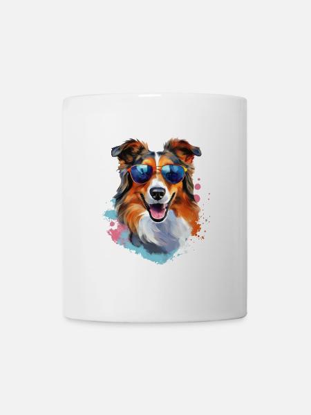 Collie mit Sonnenbrille - Tasse - Weiß