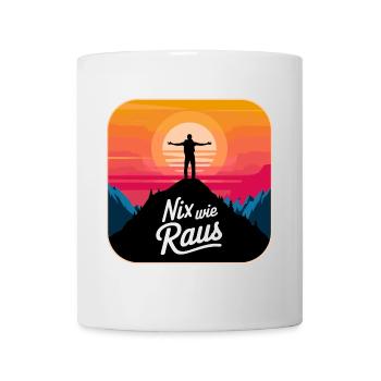 Nix wie raus - Wanderer auf dem Berggipfel - Tasse - Weiß - Vorne