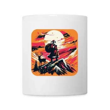 Weihnachtsmann mit Rentier im Gebirge - Tasse - Weiß - Vorne