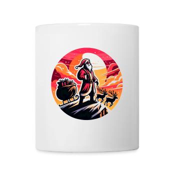 Weihnachtsmann mit Rentier im Gebirge - Tasse - Weiß - Vorne