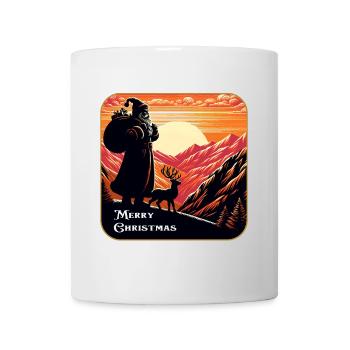 Weihnachtsmann mit Rentier im Gebirge - Tasse - Weiß - Vorne