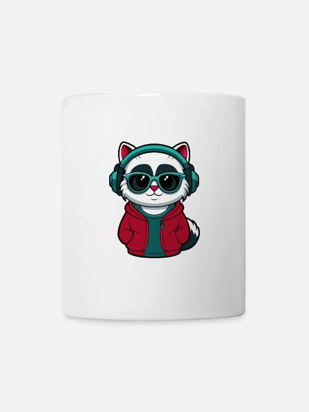 Coole Katze mit Kapuzenpullover und Brille Design - Tasse - Weiß