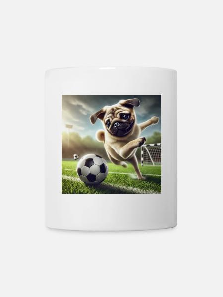 Verspielter Hund beim Fußballspiel - Tasse - Weiß
