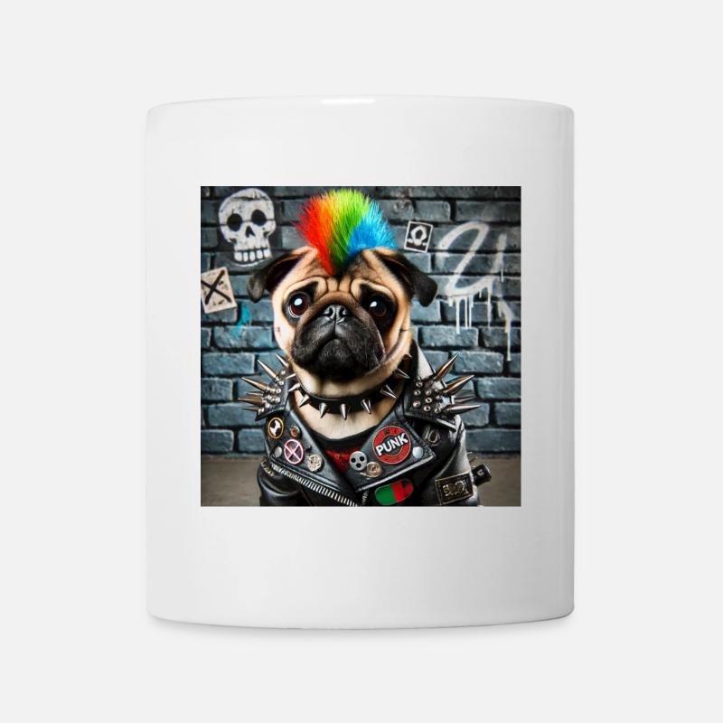 Carlin punk à la crinière arc-en-ciel - Mug blanc - blanc