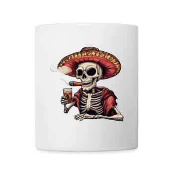 Skelett Totenkopf Totenschädel Zigarre Schnaps - Tasse - Weiß - Vorne