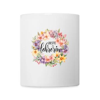 Beste Lehrerin! Blumen-Design, personalisierbar - Tasse - Weiß - Vorne