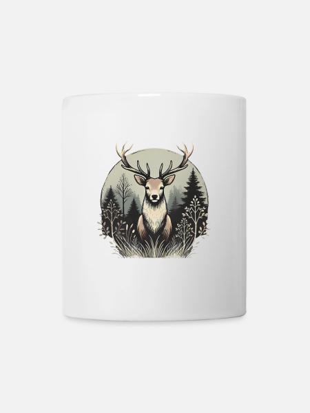 Majestic Deer in Forest Silhouette - Mug - white