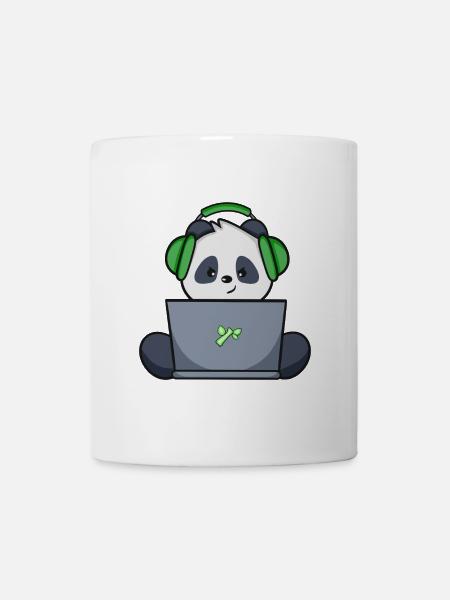 Gaming Panda mit grünem Headset - Tasse - Weiß