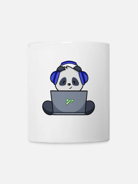 Gaming Panda avec casque bleu - Mug blanc - blanc