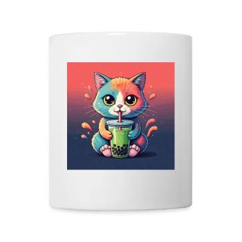 Niedliche Katze mit Bubble Tea - Tasse - Weiß - Vorne