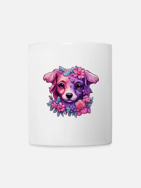 Floral dog motif in pastel colours - Mug - white