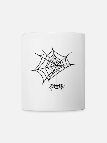 Halloween-lustige Spinne, die an ihrem Netz hängt - Tasse - Weiß