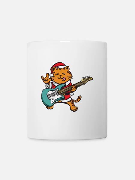 Guitariste Guitare Comic Cat Noël - Mug blanc - blanc