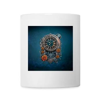 Steampunk-Uhr mit Rosen geschmückt. - Tasse - Weiß - Vorne