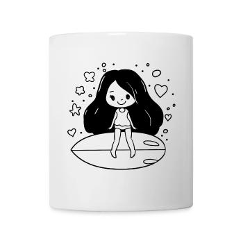 Cartoon Surferin - Tasse - Weiß - Vorne