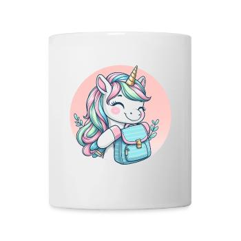 Einhorn Pastell Unicorn mit Schulranzen - Tasse - Weiß - Vorne