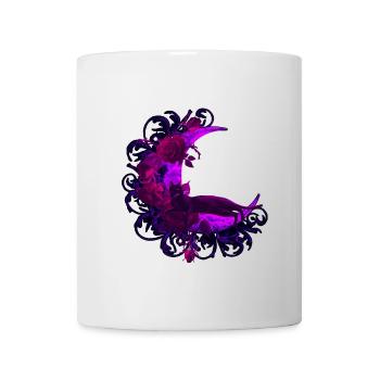 Mondsichel, Rosenblüte, Katzen motiv, Ranken - Tasse - Weiß - Vorne