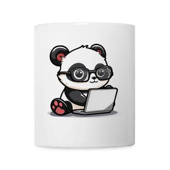 Panda Cartoon Arbeiten auf Laptop Mit Brille - Tasse - Weiß - Vorne