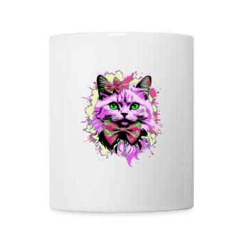 Neonkatze mit Fliege - Tasse - Weiß - Vorne