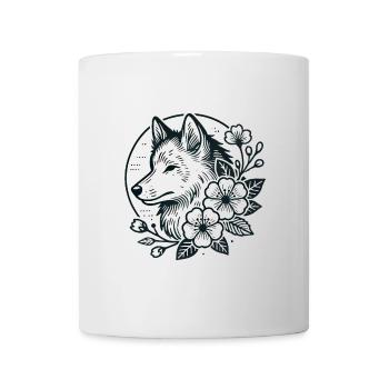 Wolf and Floral Fusion Illustration - Mug - white - Front