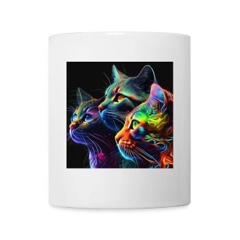 Neonfarbene Katzen auf schwarzem Hintergrund - Tasse - Weiß - Vorne