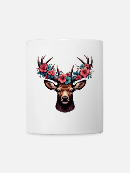 Hirsch mit Blumen - Tasse - Weiß