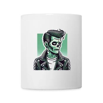 Rockabilly Zombie Totenschädel aus Leder - Tasse - Weiß - Vorne