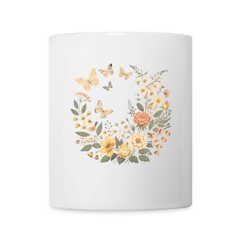 Bouquet floral vintage avec des papillons - Mug blanc - blanc - Devant