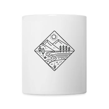 Minimalist Nature Mountain Line Art Badge - Mug - white - Front