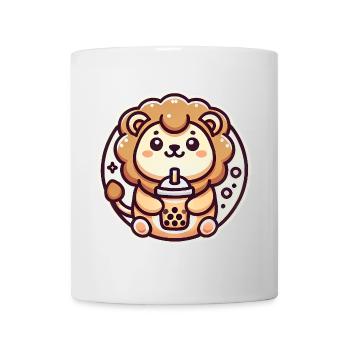 Cute Lion Bubble Tea Lover Badge - Mug - white - Front
