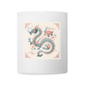 Elegant Floral Chinese Dragon Design - Mug - white - Front
