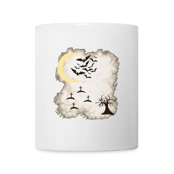 Gothic Design, Nebelig, Friedhöfe, Fledermäuse - Tasse - Weiß - Vorne