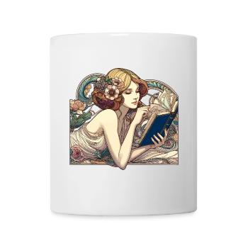 Art Nouveau Woman Book Books Reading Gift - Mug - white - Front
