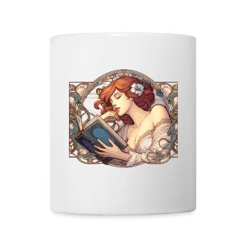Art Nouveau Woman Book Books Reading Gift - Mug - white - Front