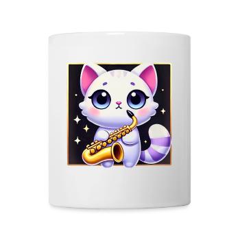 Conception de dessin animé de chat de saxophone mignon - Mug blanc - blanc - Devant