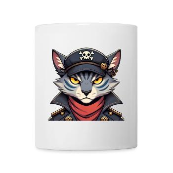 Fierce Pirate Cat in Skull Hoodie - Mug - white - Front