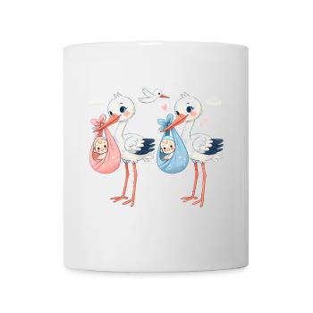 Rosa oder Blauer Storch Baby Überraschung - Tasse - Weiß - Vorne