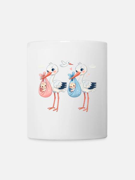 Surprise bébé cigogne rose ou bleue - Mug blanc - blanc