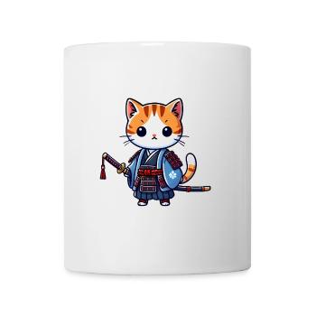 Samurai Cat in Blue Robes with Katana - Mug - white - Front
