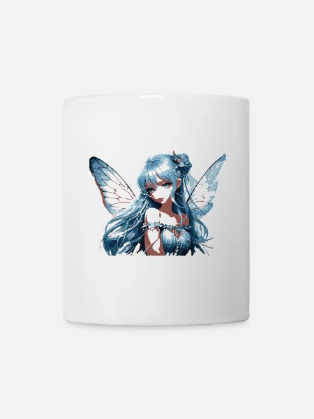 Blauer Feenflügel mit Blumen - Tasse - Weiß